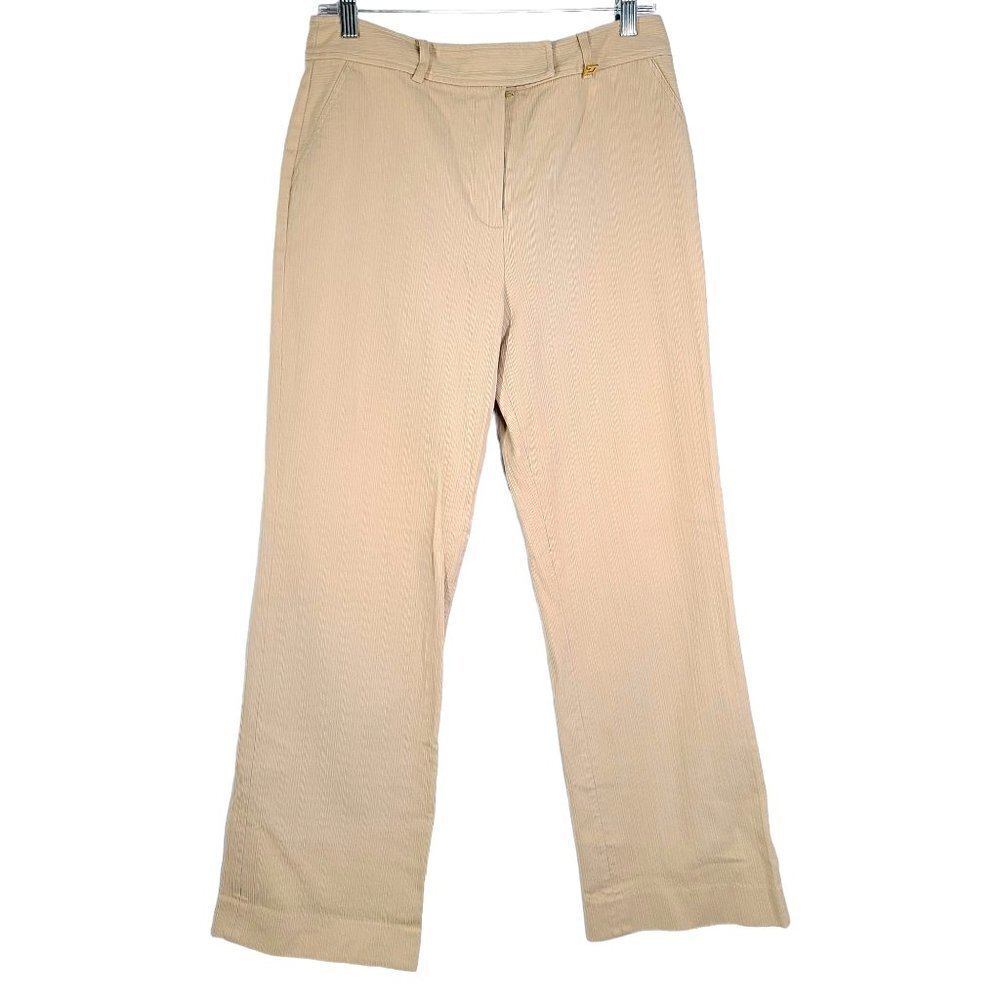 St. John Sport Straight Wide Leg Beige Seemed Pants Trouser Stretch